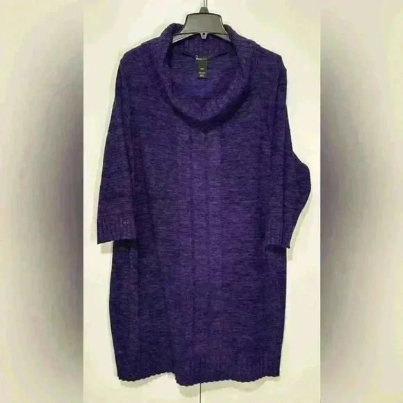 Lane Bryant Women Purple Cowl Neck Sweater Tunic Stretch Dress Sleeves sz 22/24 - Picture 1 of 10